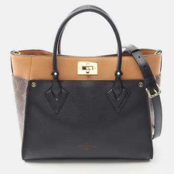 Pre Owned Louis Vuitton On My Side MM Monogram Black/Brown Leather Shoulder Handbag