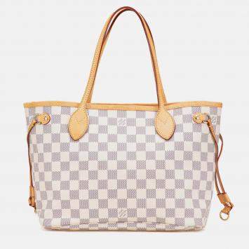 Pre Owned Louis Vuitton White Damier Azur Neverfull PM