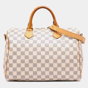 Pre Owned Louis Vuitton White Damier Azur Speedy Bandouliere 30