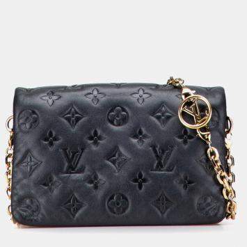 Pre Owned Louis Vuitton Black Monogram Embossed Pochette Coussin