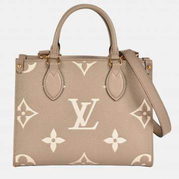 Pre Owned Louis Vuitton On The Go PM Beige Monogram Empreinte Leather Tote Bag