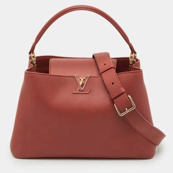 Pre Owned Louis Vuitton Rust Leather Souple Capucines GM Bag