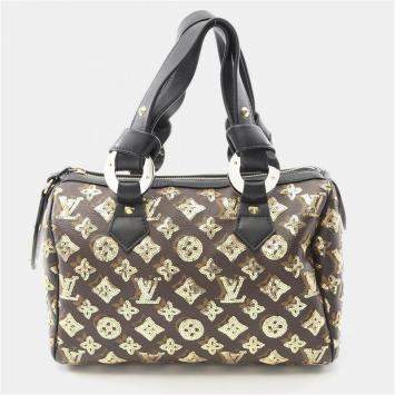 Pre Owned Louis Vuitton Speedy 30 Monogram Eclipse Brown Coated Canvas Leather Handbag