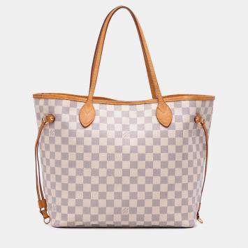 Pre Owned Louis Vuitton White Damier Azur Neverfull MM