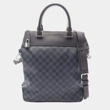 Pre Owned Louis Vuitton Greenwich Shoulder Tote Bag Damier Cobalt Canvas Leather