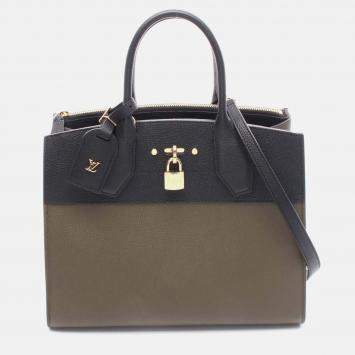 Pre Owned Louis Vuitton City Steamer Mm Shoulder Handbag Leather Khaki Black