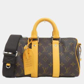 Pre Owned Louis Vuitton Keepall Bandoulière 25 Blown Monogram Macassar LV Colormania Leather Boston Bag
