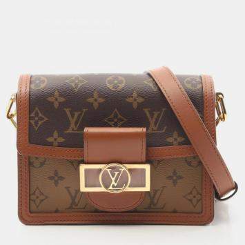 Pre Owned Louis Vuitton Dauphine Mini Shoulder Bag Coated Canvas And Leather Monogram Reverse Brown Beige