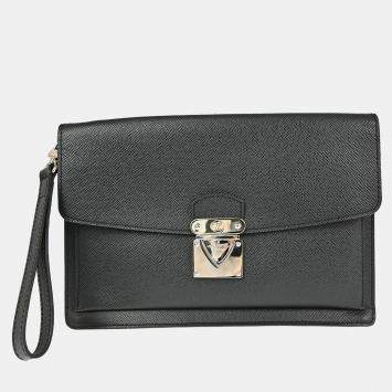 Pre Owned Louis Vuitton Belaia Black Taiga Leather Clutch Bag