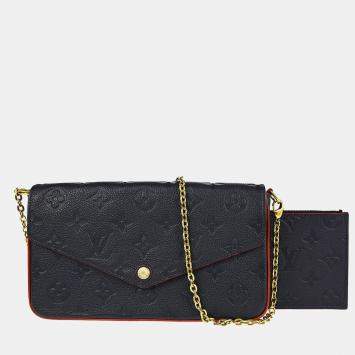 Pre Owned Louis Vuitton Felicie Pochette Navy, Red Monogram Empreinte Leather Shoulder Bag