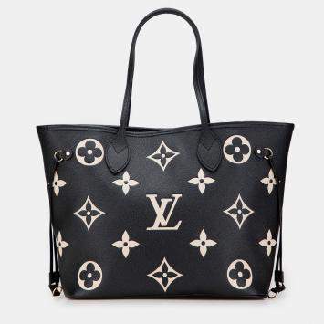 Pre Owned Louis Vuitton Black Bicolor Monogram Giant Empreinte Neverfull MM