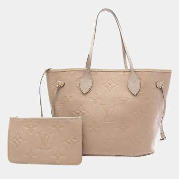 Pre Owned Louis Vuitton Neverfull MM Beige Monogram Empreinte Leather Tote Bag