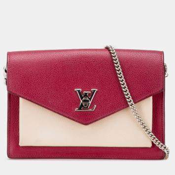 Pre Owned Louis Vuitton Brown Red Bicolor Leather MyLockMe Chain Pochette