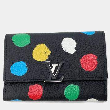 Pre Owned Louis Vuitton Infinity Dot Capucines Noir Multicolor Taurillon Leather Compact Wallet 