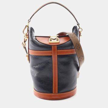 Pre Owned Louis Vuitton Duffle Shoulder Handbag Monogram Reverse Leather Navy Brown