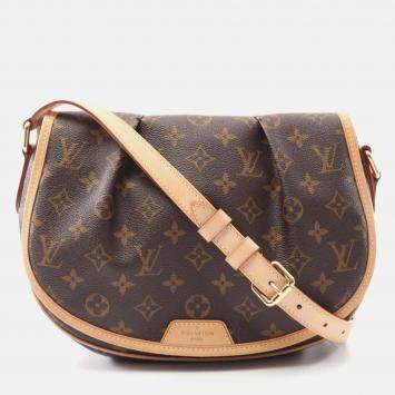 Pre Owned Louis Vuitton Menilmontant PM Brown Monogram Canvas Leather Shoulder Bag