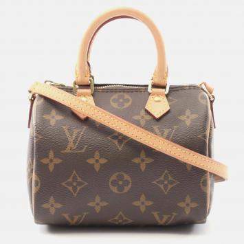 Pre Owned Louis Vuitton Nano Speedy Brown Monogram Canvas Shoulder Bag