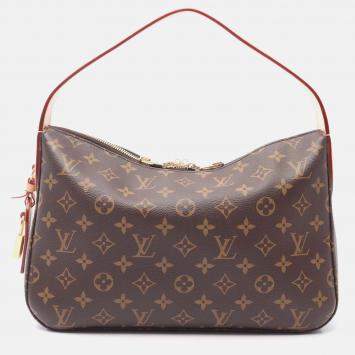 Pre Owned Louis Vuitton Slouchy PM Brown Monogram Canvas Leather Shoulder Bag