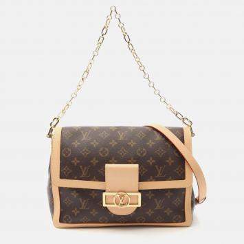Pre Owned Louis Vuitton Dauphine Soft GM Brown Monogram Chain Shoulder Bag