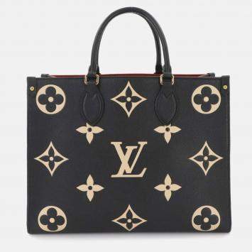 Pre Owned Louis Vuitton Two-Tone Monogram Empreinte On-The-Go Mm 2-Way Tote Shoulder Bag Black And Beige