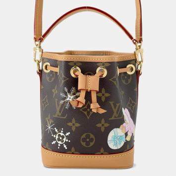 Pre Owned Louis Vuitton Nano Noe Azur Brown Monogram Canvas Shoulder Bag