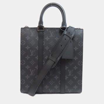 Pre Owned Louis Vuitton Sac Plat Cloth Black Monogram Eclipse Handbag 