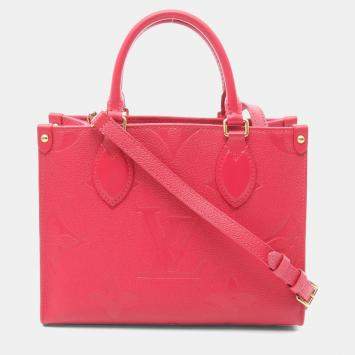 Pre Owned Louis Vuitton On The Go Pm Monogram Empreinte Freesia Tote Bag Leather Pink