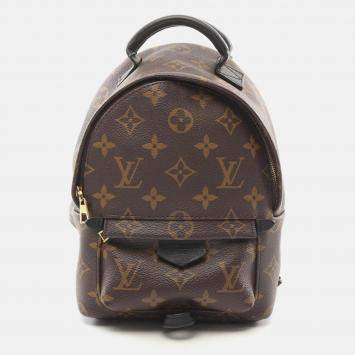 Pre Owned Louis Vuitton Palm Springs Mini Backpack Bag Coated Canvas Leather Monogram Brown Black