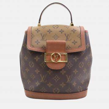 Pre Owned Louis Vuitton Monogram Reverse Dauphine Backpack In Canvas Brown And Gold