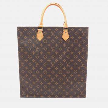 Pre Owned Louis Vuitton Sac Plat Tote Bag  Monogram Canvas Leather Brown