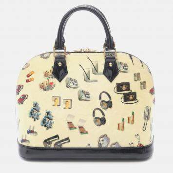 Pre Owned Louis Vuitton Alma Pm Sticker Animation Handbag  Vernis Leather White