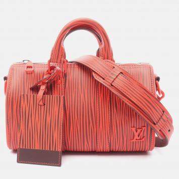 Pre Owned Louis Vuitton X Park Seo-Bo Keepall Bandouliere 25 Xl Handbag  Epi Red