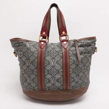Pre Owned Louis Vuitton Grey/Khaki Monogram Jacquard Fabric and Leather Limited Edition Aviator Bag