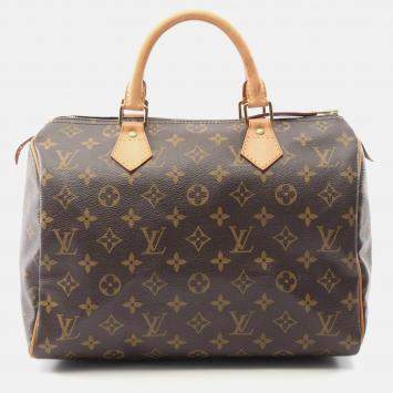 Pre Owned Louis Vuitton Speedy 30 Brown Monogram Canvas Leather Handbag