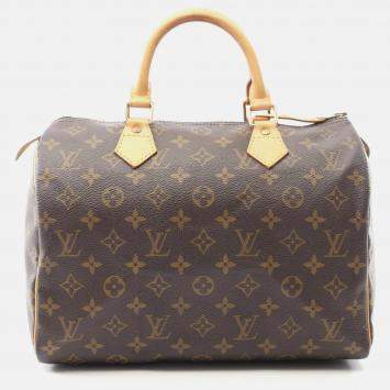 Pre Owned Louis Vuitton Speedy 30 Brown Monogram Canvas Leather Handbag 