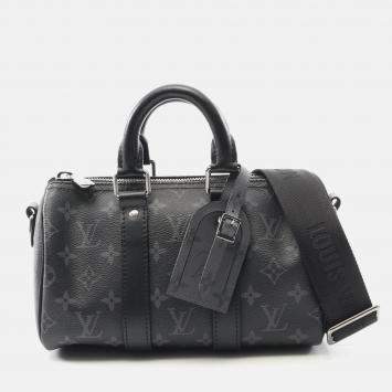 Pre Owned Louis Vuitton Keepall Bandouliere 25 Handbag Monogram Eclipse Reverse