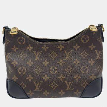 Pre Owned Louis Vuitton Boulogne Nm Handbag Coated Canvas And Leather Monogram Brown Black