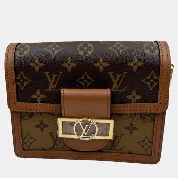 Pre Owned Louis Vuitton Dauphine Mini Shoulder Bag Coated Canvas And Leather Monogram Reverse Brown Beige