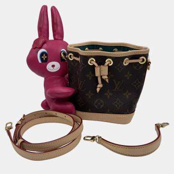 Pre Owned Louis Vuitton Nano Noe Fuschia Brown Monogram Coated Canvas Bucket Bag