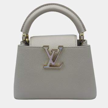Pre Owned Louis Vuitton white Leather Mini Capucines Bag