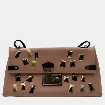 Pre Owned Louis Vuittong LV studded Brown patent leather bag
