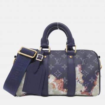 Pre Owned Louis Vuitton Blue Monogram Bleach Keepall Bandouliere Boston Bag