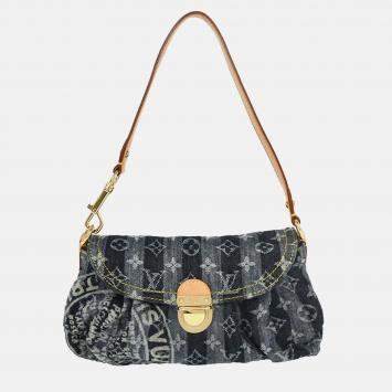 Pre Owned Louis Vuitton Mini Pleaty Raye Blue Monogram Denim Handbag
