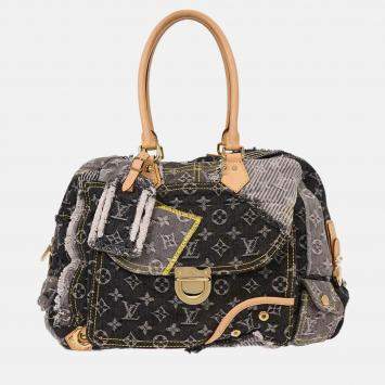 Pre Owned Louis Vuitton Monogram Denim Patchwork Bowly Shoulder Bag