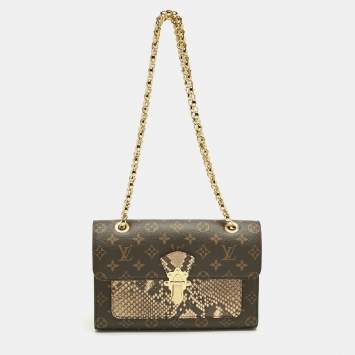 Pre Owned Louis Vuitton Cream Monogram Canvas and Python Victoire Bag