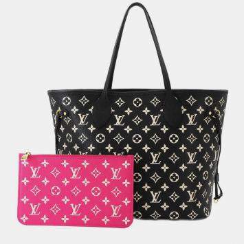 Pre Owned Louis Vuitton Neverfull MM Black/White Empriente Leather Tote Bag