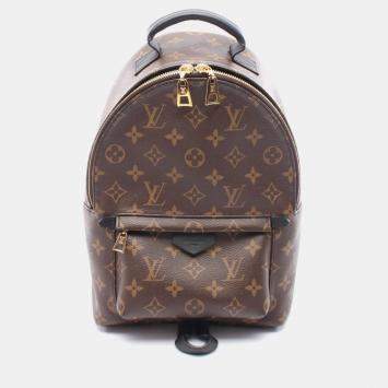 Pre Owned Louis Vuitton Palm Springs Backpack Pm Monogram Coated Canvas Leather Brown Black