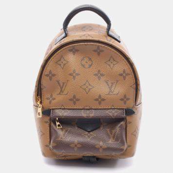 Pre Owned Louis Vuitton Palm Springs Mini Backpack Coated Canvas And Leather Monogram Reverse Brown Black