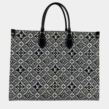 Pre Owned Louis Vuitton Monogram Jacquard On-The-Go Gm Shoulder Bag/Handbag Black
