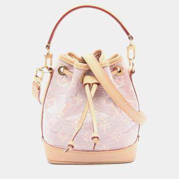 Pre Owned Louis Vuitton Nano Noe Handbag Leather Jacquard With Monogram Jacquard Pink And Brown